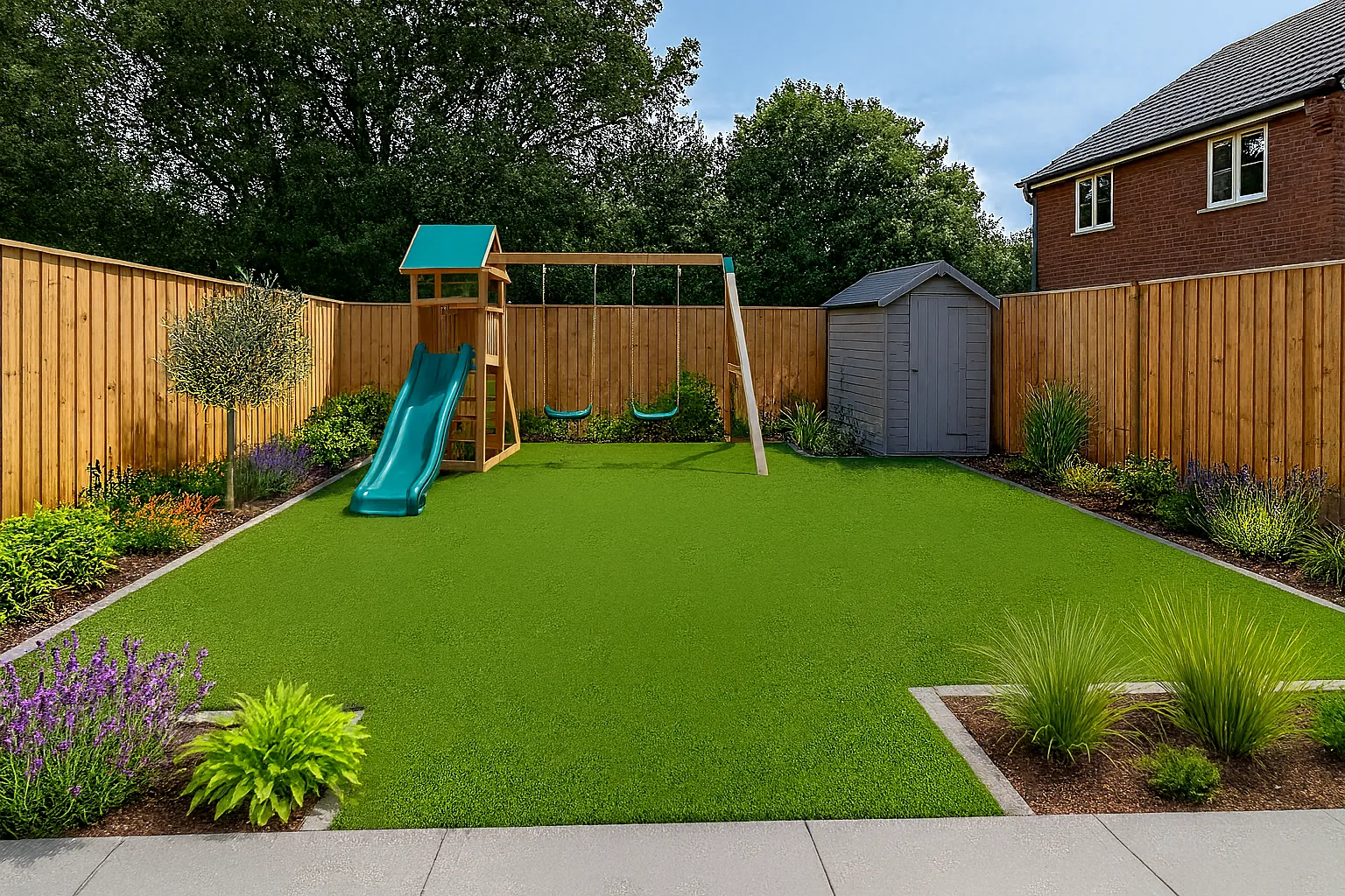Artificial grass installation in Farnborough garden