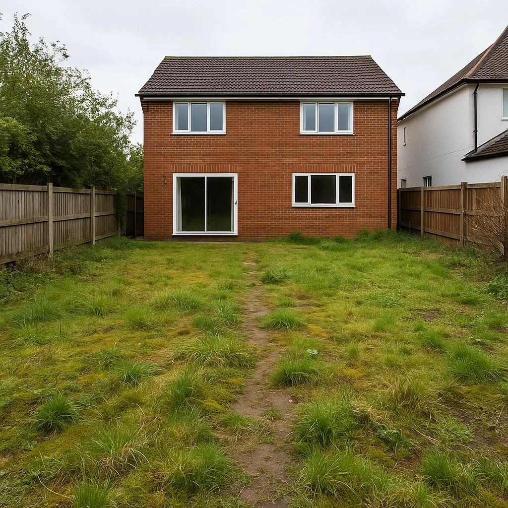 Overgrown Farnborough garden before landscaping transformation