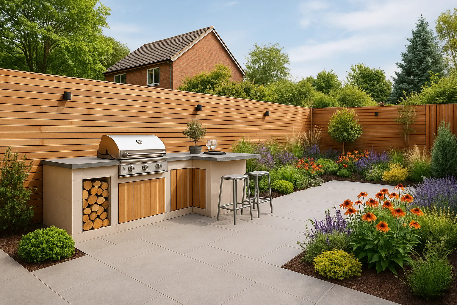 Porcelain patio installation in Farnborough garden