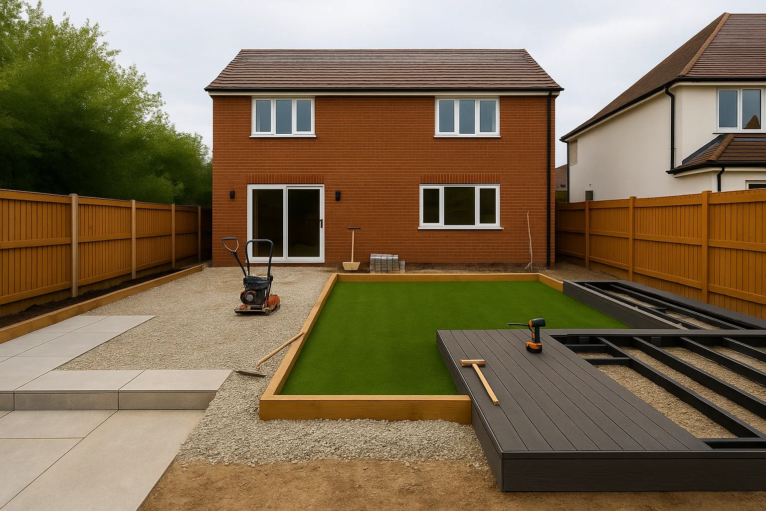 Porcelain paving materials laid during Farnborough garden project