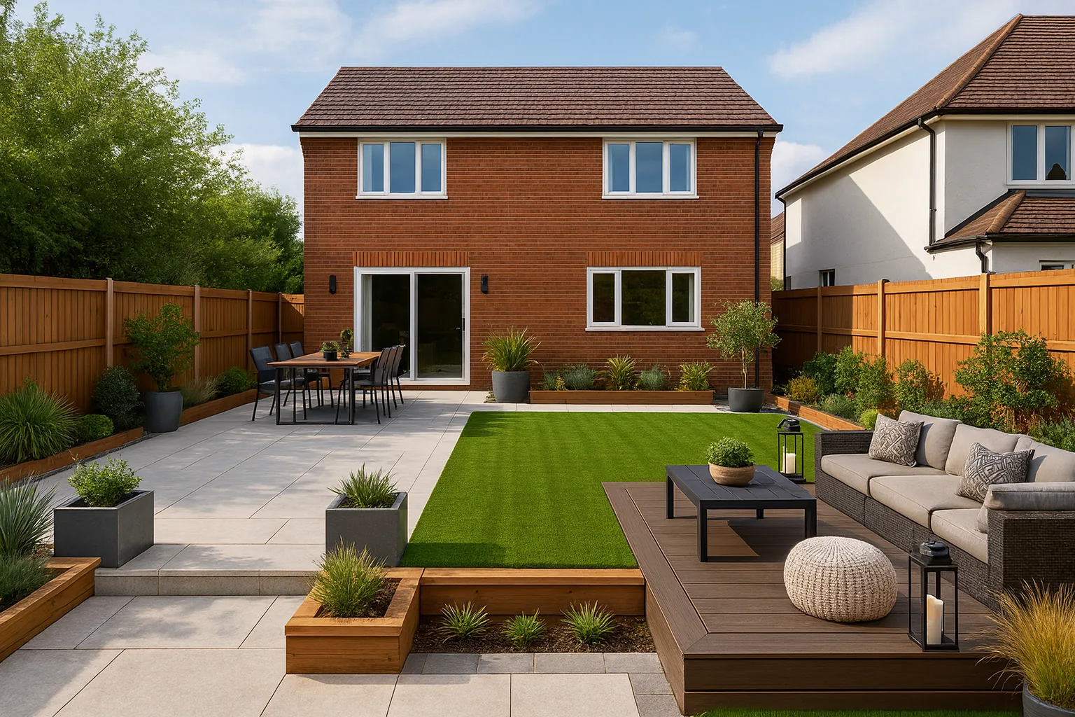 Completed modern garden transformation in Farnborough by Glorious Gardens Son & Co.